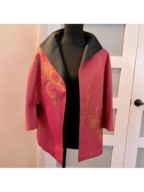 Thai SILK pink and black cardigan. Size M